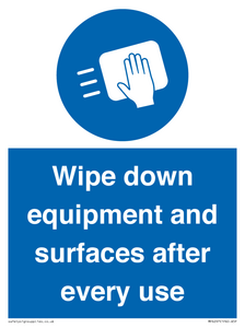 Wipe down equipment and surfaces after every use